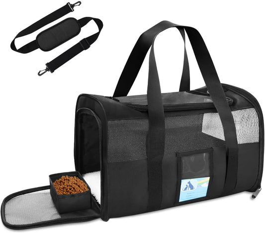 Pet Carrier Airline Approved, Cat Carriers for Medium Cats Small Cats, Soft Dog Carriers for Small Dogs, TSA Approved Pet Carrier for Cat Dog of 15 Lbs, Puppy Carrier,Black